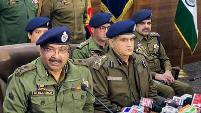 Jammu and Kashmir DGP Dilbag Singh addresses the press conference regarding the arrest of the terrorist Arif for allegedly carrying out the recent twin blast in the Narwal area, in Jammu on Thursday. (ANI) Jammu and Kashmir DGP Dilbag Singh addresses the press conference regarding the arrest of the terrorist Arif for allegedly carrying out the recent twin blast in the Narwal area, in Jammu on Thursday. (ANI)