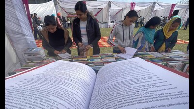 Students during the book fair at PAU in Ludhiana on Thursday. (Gurpreet Singh/HT Photo) Students during the book fair at PAU in Ludhiana on Thursday. (Gurpreet Singh/HT Photo)