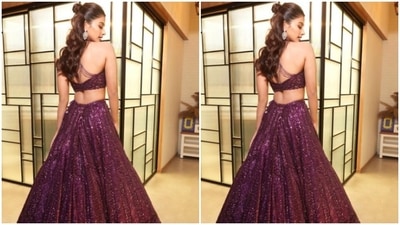Pooja looked gorgeous as ever in the sleeveless purple blouse featuring lace details at the back, and a plunging neckline. In a long flowy purple skirt with purple zari details, she further teamed her blouse. (Instagram/@hegdepooja) Pooja looked gorgeous as ever in the sleeveless purple blouse featuring lace details at the back, and a plunging neckline. In a long flowy purple skirt with purple zari details, she further teamed her blouse. (Instagram/@hegdepooja)