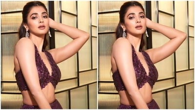 “This sangeet was all about shimmer and shine,” Pooja captioned her post. In statement silver earrings, she accessorised her look for the day. (Instagram/@hegdepooja) “This sangeet was all about shimmer and shine,” Pooja captioned her post. In statement silver earrings, she accessorised her look for the day. (Instagram/@hegdepooja)