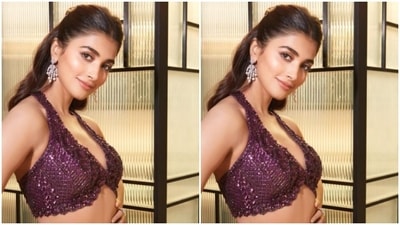 Pooja played muse to fashion designer Seema Gujral and picked the purple lehenga from the shelves of the designer. (Instagram/@hegdepooja) Pooja played muse to fashion designer Seema Gujral and picked the purple lehenga from the shelves of the designer. (Instagram/@hegdepooja)