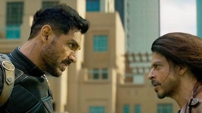 John Abraham and Shah Rukh Khan in Pathaan. John Abraham and Shah Rukh Khan in Pathaan.