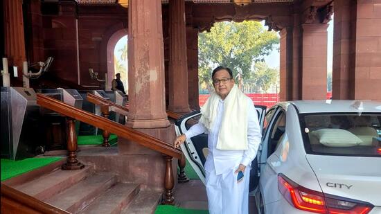 Congress MP P Chidambaram arrives at Parliament on Thursday. (ANI)