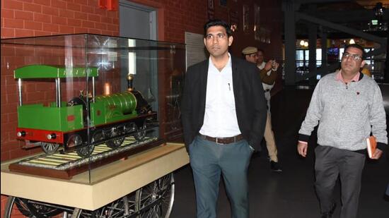 Gurugram DC Nishant Kumar Yadav visits the Heritage Transport Museum at Bilaspur - Taoru Road on Thursday. (HT PHOTO)