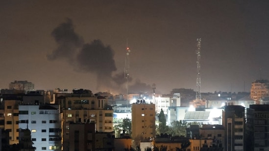 Smoke rises during Israeli airstrikes in Gaza City, February 2.(REUTERS)