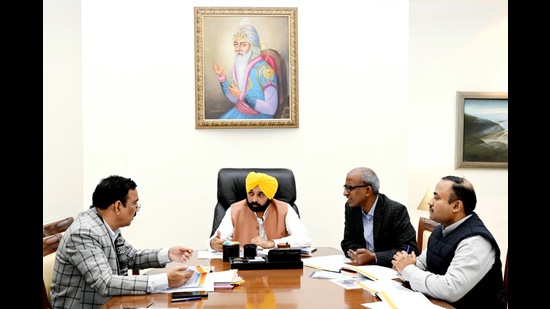Punjab Chief Minister Bhagwant Mann chairs a meeting with Industry Department regarding the new industrial policy of the state, in Chandigarh on Wednesday. (Twitter) Punjab Chief Minister Bhagwant Mann chairs a meeting with Industry Department regarding the new industrial policy of the state, in Chandigarh on Wednesday. (Twitter)