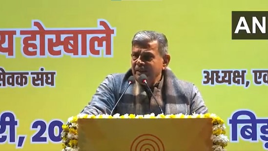 Hosabale was speaking on 'Rashtriya Swayamsevak Sangh: Yesterday, Today and Tomorrow' in Jaipur.(Twitter/ANI)