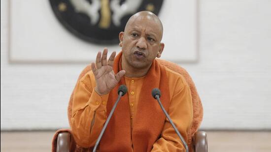 Uttar Pradesh chief minister Yogi Adityanath at a press conference in Lucknow on Thursday. (DEEPAK GUPTA/HT PHOTO)