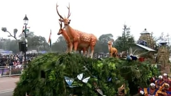Uttarakhand's tableau depicting the Corbett National Park and Almora's Jageshwar Dham. (File) Uttarakhand's tableau depicting the Corbett National Park and Almora's Jageshwar Dham. (File)