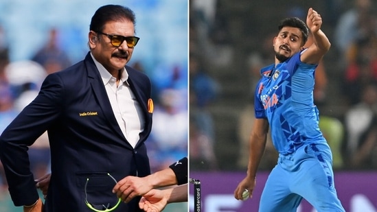 Ravi Shastri feels Umran Malik is certainly in with a chance to represent India at the World Cup later this year(ANI/AP) Ravi Shastri feels Umran Malik is certainly in with a chance to represent India at the World Cup later this year(ANI/AP)