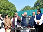 CPI MP Binoy Viswam in presence of Leader of Opposition and Congress party president Mallikarjun Kharge and other like-minded Opposition parties' leaders at a press conference in New Delhi on Thursday. (ANI) CPI MP Binoy Viswam in presence of Leader of Opposition and Congress party president Mallikarjun Kharge and other like-minded Opposition parties' leaders at a press conference in New Delhi on Thursday. (ANI)