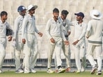 Bengal's bowler Shahbaz Ahmed celebrates with teammates after the wicket of Jharkhand's batter Anukul Roy during the 3rd day of Ranji Trophy quarter-finals cricket match Bengal's bowler Shahbaz Ahmed celebrates with teammates after the wicket of Jharkhand's batter Anukul Roy during the 3rd day of Ranji Trophy quarter-finals cricket match