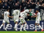 Soccer Football - Coppa Italia - Quarter Final - Juventus v Lazio - Allianz Stadium, Turin, Italy - February 2, 2023 Juventus' Bremer celebrates scoring their first goal with teammates REUTERS/Massimo Pinca