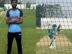Mahesh Pithiya(left), Screengrab of Steve Smith playing him in nets Mahesh Pithiya(left), Screengrab of Steve Smith playing him in nets