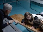 James Cameron performing the stunt in a pool once again. James Cameron performing the stunt in a pool once again.