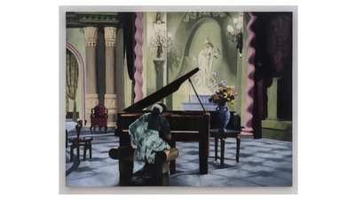 'Rita at the piano,' 2020-2022. Nargis as Rita in 'Awara,' 1951. Director Raj Kapoor. (Courtesy Atul Dodiya / Chemould Prescott Road) 'Rita at the piano,' 2020-2022. Nargis as Rita in 'Awara,' 1951. Director Raj Kapoor. (Courtesy Atul Dodiya / Chemould Prescott Road)