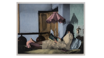 ‘Anuradha with sprained ankle,’ 2020-2022. Leela Naidu as Anuradha in 'Anuradha,' 1960. Director Hrishikesh Mukherjee. (Courtesy Atul Dodiya / Chemould Prescott Road) ‘Anuradha with sprained ankle,’ 2020-2022. Leela Naidu as Anuradha in 'Anuradha,' 1960. Director Hrishikesh Mukherjee. (Courtesy Atul Dodiya / Chemould Prescott Road)