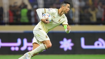 Cristiano Ronaldo runs with the ball after scoring (AFP) Cristiano Ronaldo runs with the ball after scoring (AFP)