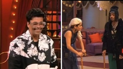 A still from the promo of Bigg Boss 16 featuring Karan Johar, MC Stan and Archana Gautam. A still from the promo of Bigg Boss 16 featuring Karan Johar, MC Stan and Archana Gautam.