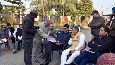 The four-member high-level committee formed to investigate the mysterious death of 44 cows and a bull in a municipal corporation (MC)-run gaushala at Karnal on Friday reached the cow shelter and started the investigation. (HT Photo)