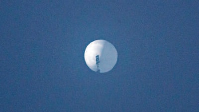 The suspected Chinese surveillance balloon in the sky over Billings, Montana. (AFP) The suspected Chinese surveillance balloon in the sky over Billings, Montana. (AFP)