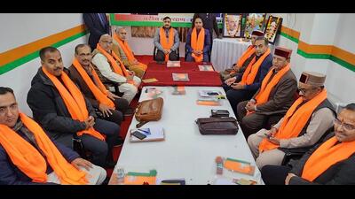 Top BJP leaders during the party’s core group meeting in Una on Friday. (HT Photo) Top BJP leaders during the party’s core group meeting in Una on Friday. (HT Photo)