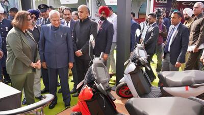 UT administrator Banwarilal Purohit at the Electric Vehicle Expo 2023 in Chandigarh on Friday. (HT Photo) UT administrator Banwarilal Purohit at the Electric Vehicle Expo 2023 in Chandigarh on Friday. (HT Photo)