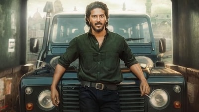 Dulquer Salmaan in King of Kotha poster. Dulquer Salmaan in King of Kotha poster.