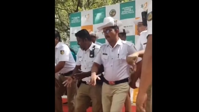 Bengaluru's traffic police personnel let loose for an event meant to celebrate their department. (@ForeverBLRU/Twitter) Bengaluru's traffic police personnel let loose for an event meant to celebrate their department. (@ForeverBLRU/Twitter)