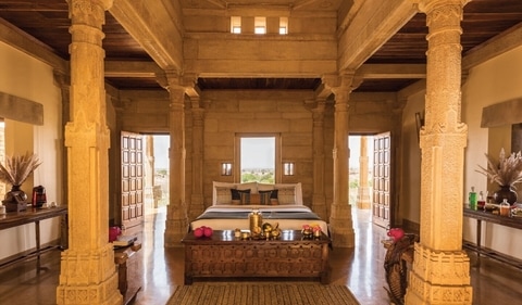 The Jaisalmer Haveli room at Suryagarh Palace. The Jaisalmer Haveli room at Suryagarh Palace.