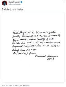 Kamal Haasan remembers late filmmaker K Viswanath. Kamal Haasan remembers late filmmaker K Viswanath.