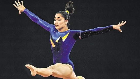 Dipa Karmakar of India performs on the floor during the Women's All-Around final of the Artistic Gymnastics event during the 2014 Commonwealth Games in Glasgow, Scotland, on July 30, 2014.(AFP)