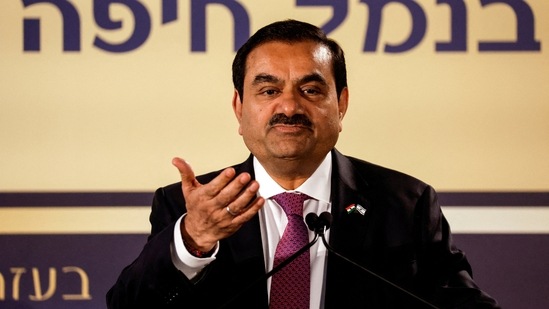 Gautam Adani speaks during an inauguration ceremony after the Adani Group completed the purchase of Haifa Port in Haifa Port, Israel January 31, 2023. REUTERS/Amir Cohen/File Photo