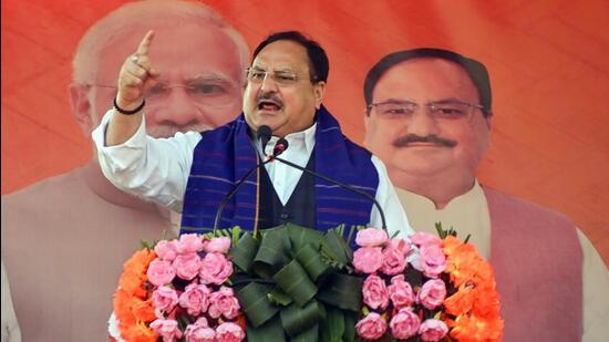 BJP president J P Nadda addressed poll campaigns in Tripura on Friday. (PTI)