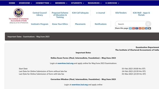 ICAI CA May/June 2023 registration begins at icai.org