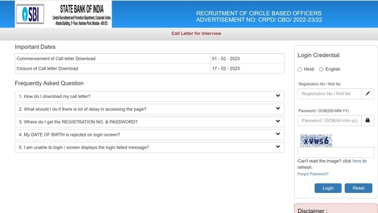 SBI CBO 2022 interview letter released at sbi.co.in