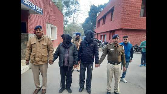 The accused in the custody of Chandigarh Police’s anti-narcotics task force. (HT Photo)