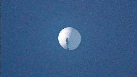 The suspected Chinese surveillance balloon in the sky over Billings, Montana. (AFP)