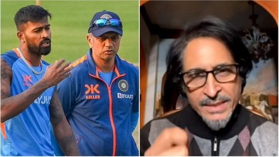 Hardik Pandya (L) with Rahul Dravid; Ramiz Raja