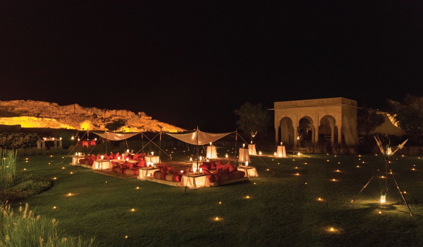 The Celebration Gardens at the Suryagarh Palace in Jaisalmer.