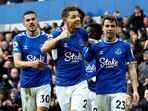  Everton's James Tarkowski celebrates scoring their first goal with Conor Coady and Seamus Coleman 
