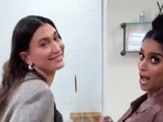 Lilly Singh and Hailey Bieber had a bathroom dance party. Lilly Singh and Hailey Bieber had a bathroom dance party.