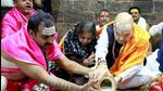 Shah along offers prayers at Baidyanath temple in Deoghar on Saturday. (ANI) Shah along offers prayers at Baidyanath temple in Deoghar on Saturday. (ANI)