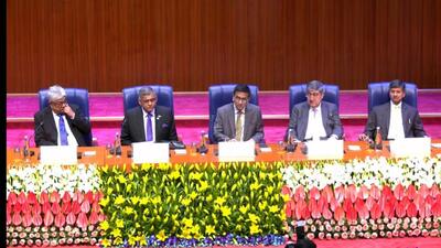 (From left) Singapore CJ Sundaresh Menon, CJI Dhananjaya Y Chandrachud and Justice Sanjay Kishan Kaul, in Delhi. (HT)