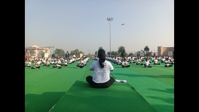 As part of the event, the children participated in a yoga session. (HT Photo)