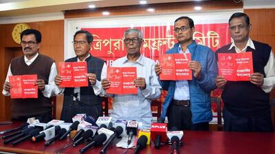 Left Front released its manifesto on Friday for upcoming assembly elections (Twitter/@cpimspeak) Left Front released its manifesto on Friday for upcoming assembly elections (Twitter/@cpimspeak)