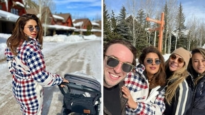 Priyanka Chopra with daughter Malti, and friends in Aspen. Priyanka Chopra with daughter Malti, and friends in Aspen.