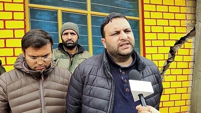 Athar Amin Zargar, SDM Doda, speaks to the media on the cracks developing in the houses, in Doda on Friday. (ANI) Athar Amin Zargar, SDM Doda, speaks to the media on the cracks developing in the houses, in Doda on Friday. (ANI)