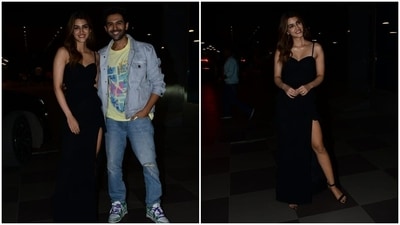 Kriti Sanon, Kartik Aaryan pose in contrasting casuals for Shehzada promotions (HT Photos/Varinder Chawla) Kriti Sanon, Kartik Aaryan pose in contrasting casuals for Shehzada promotions (HT Photos/Varinder Chawla)