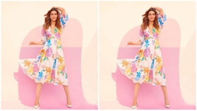 She paired her look with golden button earrings, multiple silver rings on the finger and a pair of silver stilettoes heels. Kriti wore her tresses open in wavy curls with a middle part as she posed for the cameras. (Instagram/@Kritisanon) She paired her look with golden button earrings, multiple silver rings on the finger and a pair of silver stilettoes heels. Kriti wore her tresses open in wavy curls with a middle part as she posed for the cameras. (Instagram/@Kritisanon)